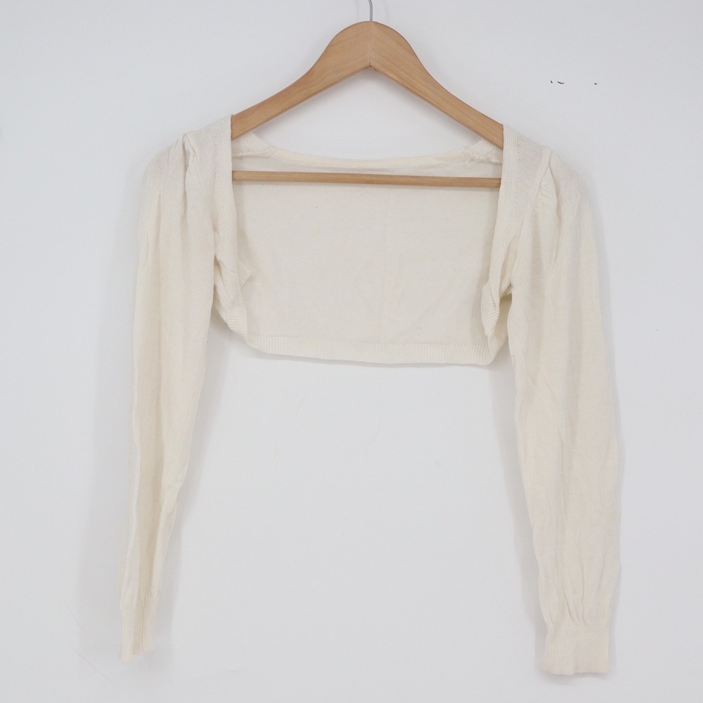 Unbranded Shrug Womens XS Cropped Bolero Off-White Puff Sleeve Excellent
